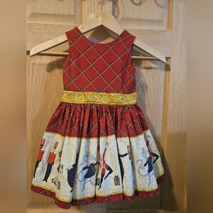 Formal Red and Gold Dress with Plaid Pattern
